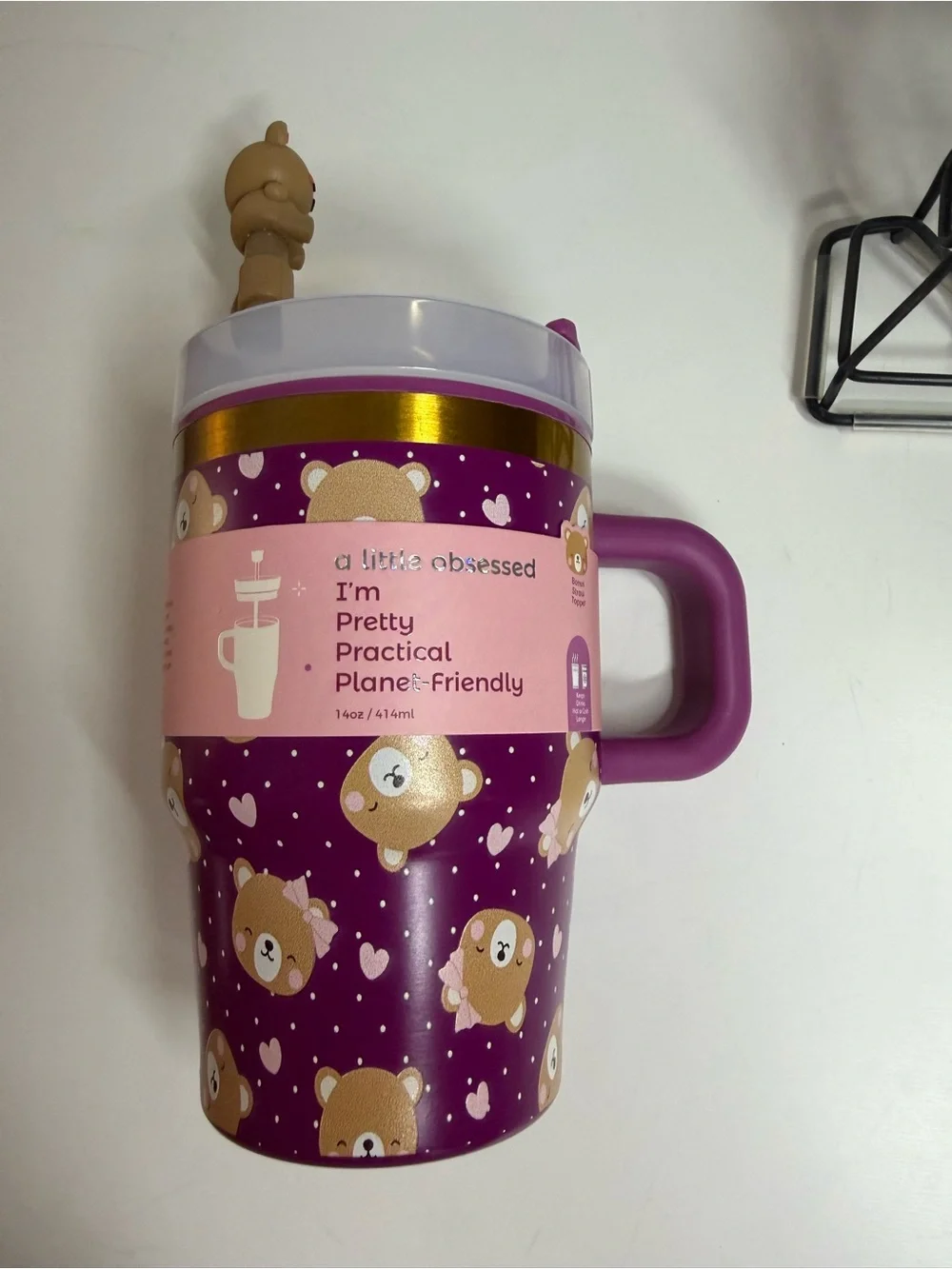 Pretty Purple Bear Kids Travel Mug with Handle